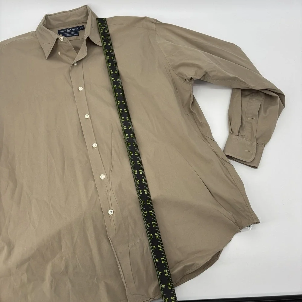 Polo Ralph Lauren Marlowe Beige Logo Button Up Long Sleeve Shirt Mens Large